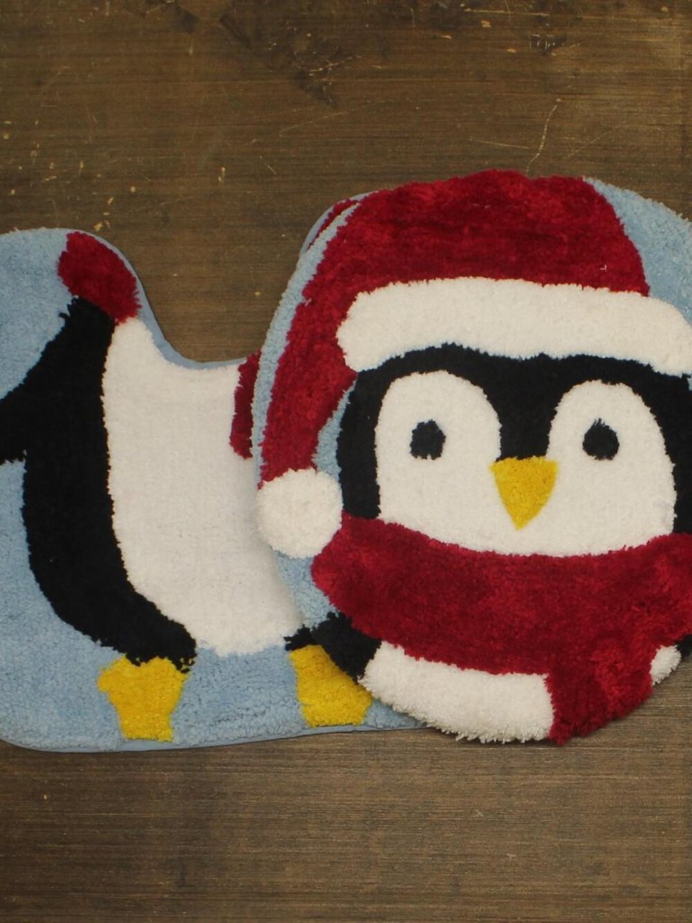 NEW Avanti Home Holiday Penguin Christmas Bath Mat Rug Set Blue Multi 2-Piece